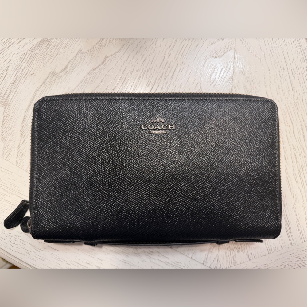 Coach Black Textured Leather Zip-Around Wallet